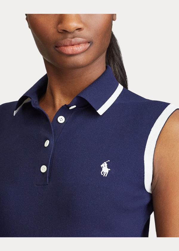 Sukienka Ralph Lauren Sleeveless Polo Golf Dress Damskie Granatowe Białe | QUHQ8387