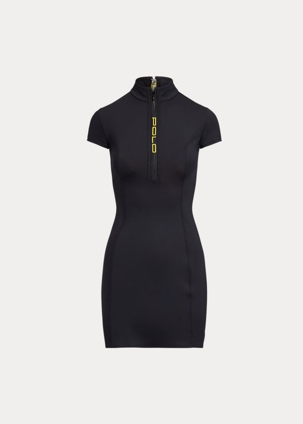 Sukienka Ralph Lauren Stretch Quarter-Zip Dress Damskie Czarne | TZVE2308