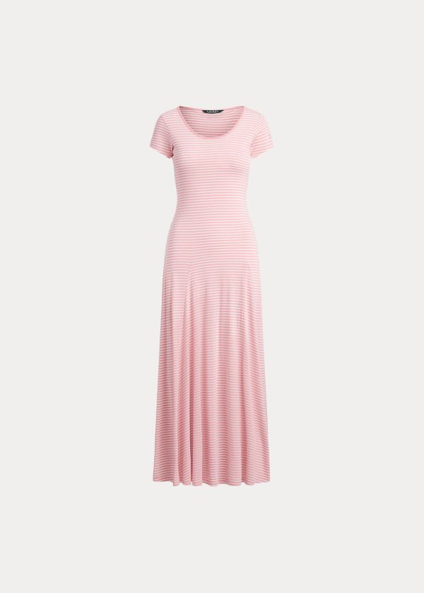 Sukienka Ralph Lauren Striped Cotton-Blend Maxidress Damskie Różowe Kremowe | RUQQ2485