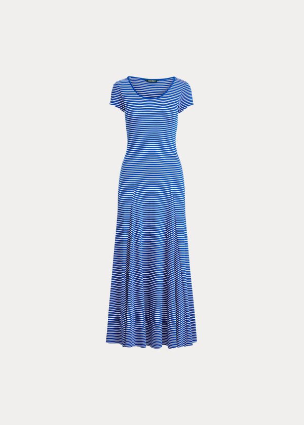 Sukienka Ralph Lauren Striped Cotton-Blend Maxidress Damskie Niebieskie Kremowe | TFUR9860