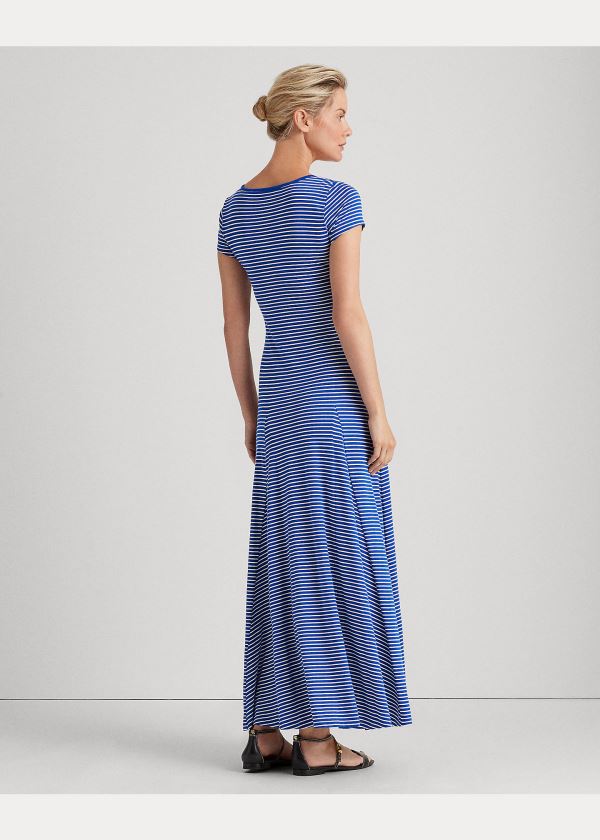 Sukienka Ralph Lauren Striped Cotton-Blend Maxidress Damskie Niebieskie Kremowe | TFUR9860