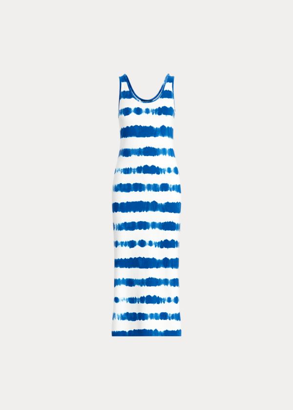 Sukienka Ralph Lauren Striped Cotton Maxidress Damskie Niebieskie Kolorowe | OYFP0388