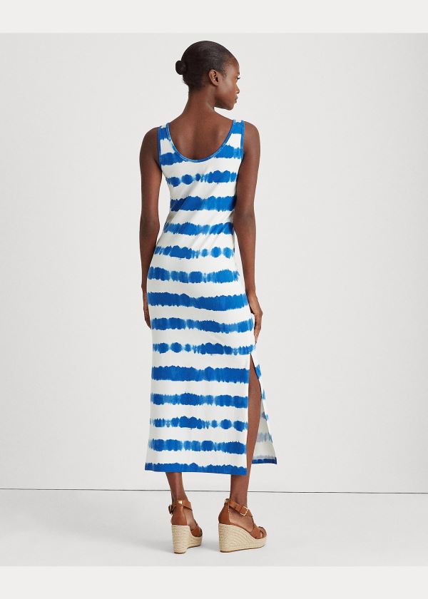 Sukienka Ralph Lauren Striped Cotton Maxidress Damskie Niebieskie Kolorowe | OYFP0388