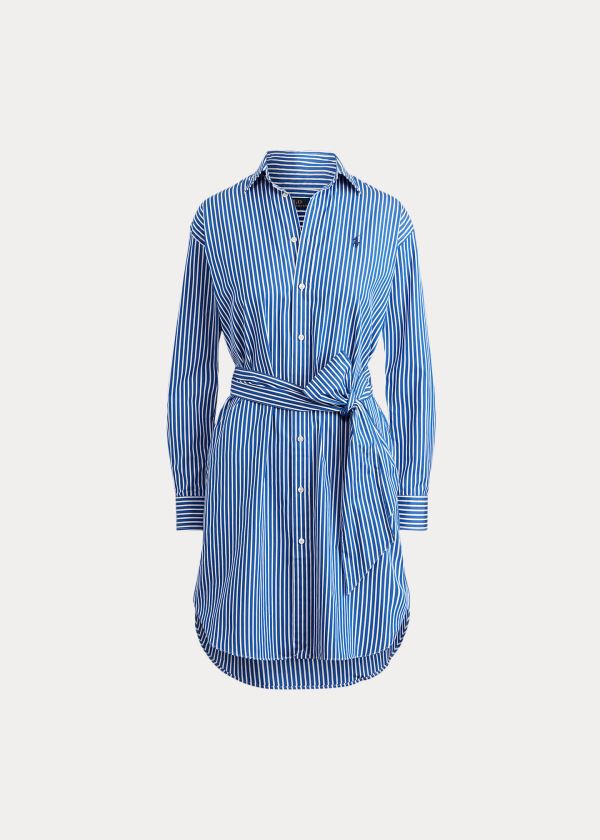 Sukienka Ralph Lauren Striped Cotton Shirtdress Damskie Niebieskie Białe | THJW9178