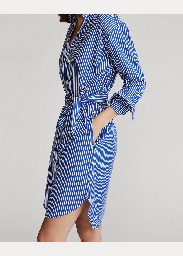 Sukienka Ralph Lauren Striped Cotton Shirtdress Damskie Niebieskie Białe | THJW9178