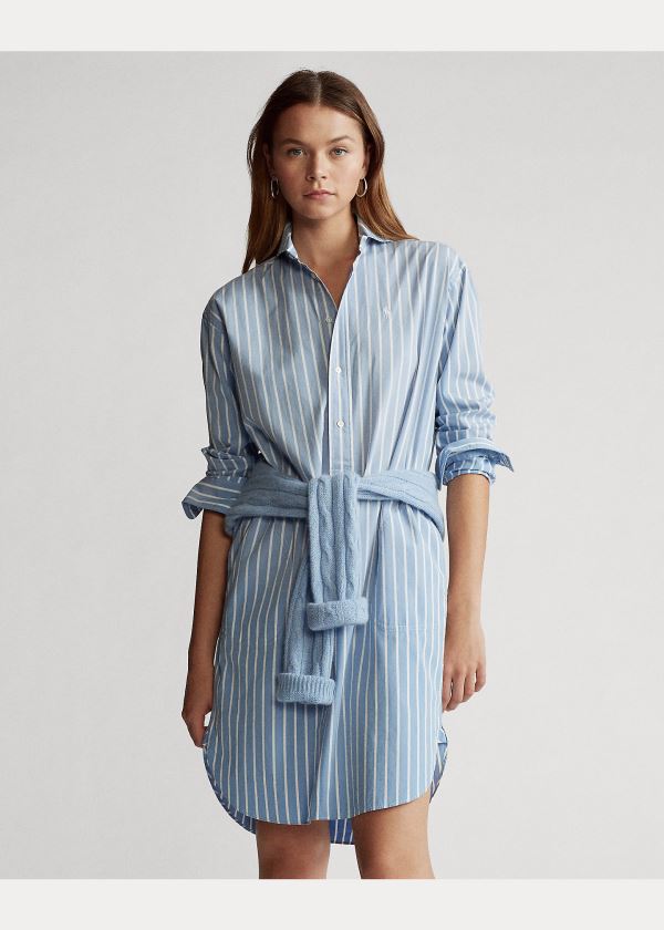 Sukienka Ralph Lauren Striped Cotton Shirtdress Damskie Głęboka Niebieskie Białe | TCXE8358