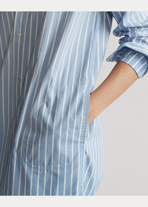 Sukienka Ralph Lauren Striped Cotton Shirtdress Damskie Głęboka Niebieskie Białe | TCXE8358