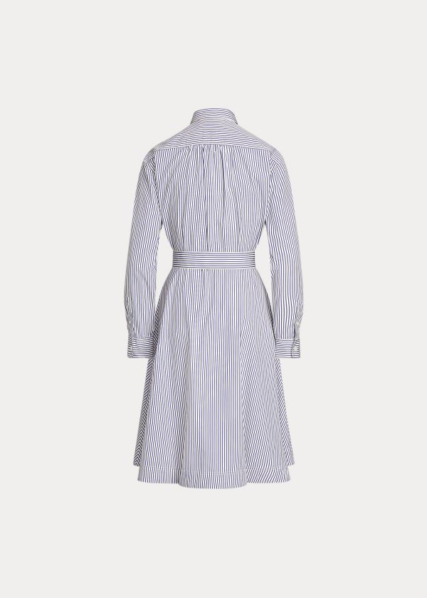 Sukienka Ralph Lauren Striped Cotton Shirtdress Damskie Białe Niebieskie | PZGT8811