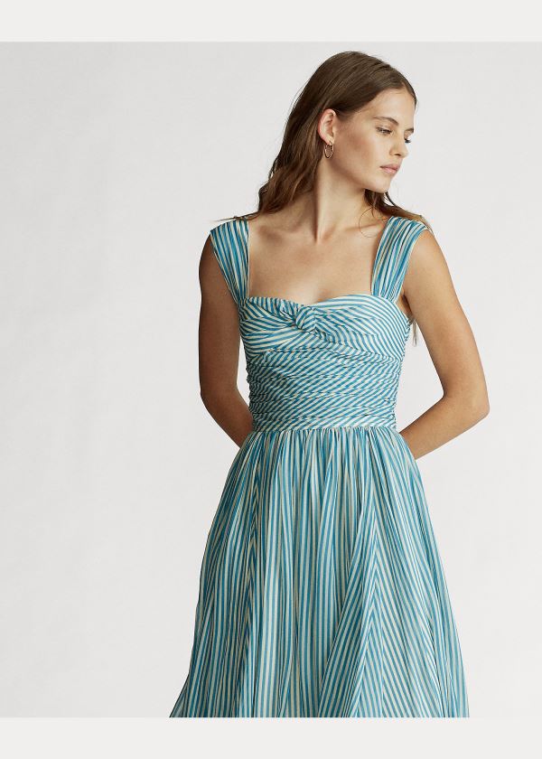 Sukienka Ralph Lauren Striped Fit-and-Flare Dress Damskie Głęboka Niebieskie Kremowe | MOMD3943