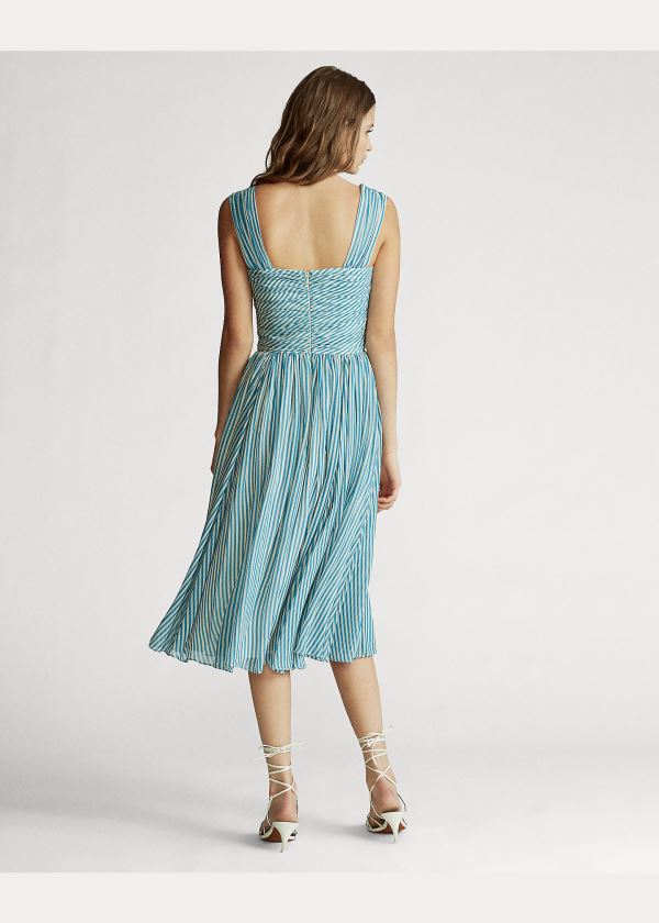 Sukienka Ralph Lauren Striped Fit-and-Flare Dress Damskie Głęboka Niebieskie Kremowe | MOMD3943