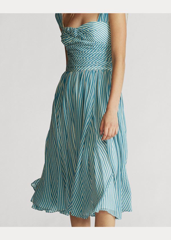 Sukienka Ralph Lauren Striped Fit-and-Flare Dress Damskie Głęboka Niebieskie Kremowe | MOMD3943