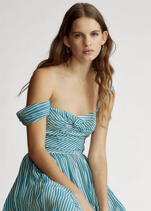 Sukienka Ralph Lauren Striped Fit-and-Flare Dress Damskie Głęboka Niebieskie Kremowe | MOMD3943