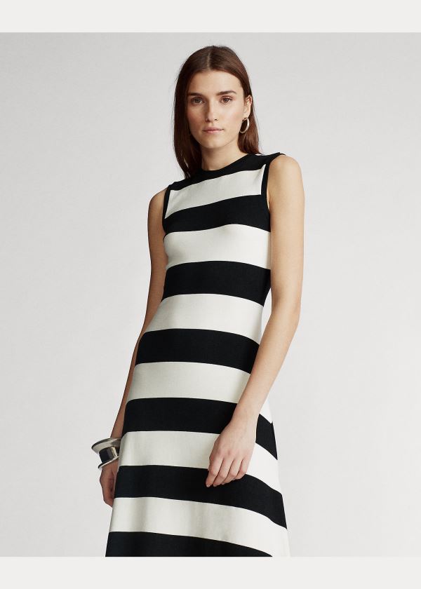 Sukienka Ralph Lauren Striped Sleeveless Dress Damskie Czarne Białe | ZGLI7090