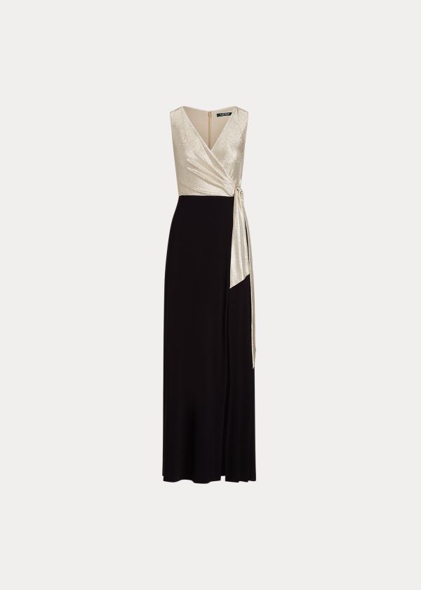 Sukienka Ralph Lauren Surplice Metallic-Bodice Gown Damskie Czarne Złote | PYZL9231