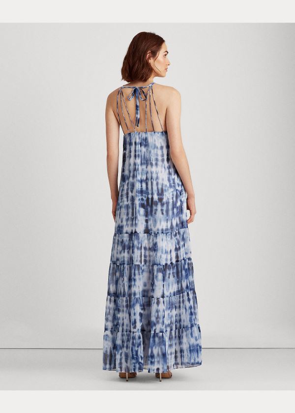 Sukienka Ralph Lauren Tie-Dye Georgette Maxidress Damskie Granatowe Niebieskie Kolorowe | MHHB8056