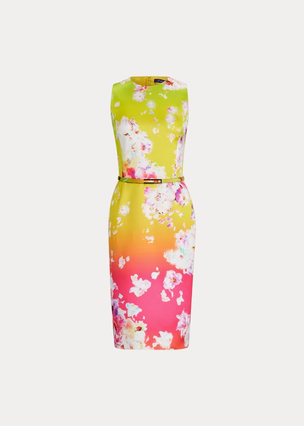 Sukienka Ralph Lauren Tuscon Floral Belted Dress Damskie Różowe Żółte Zielone | NWVS5900