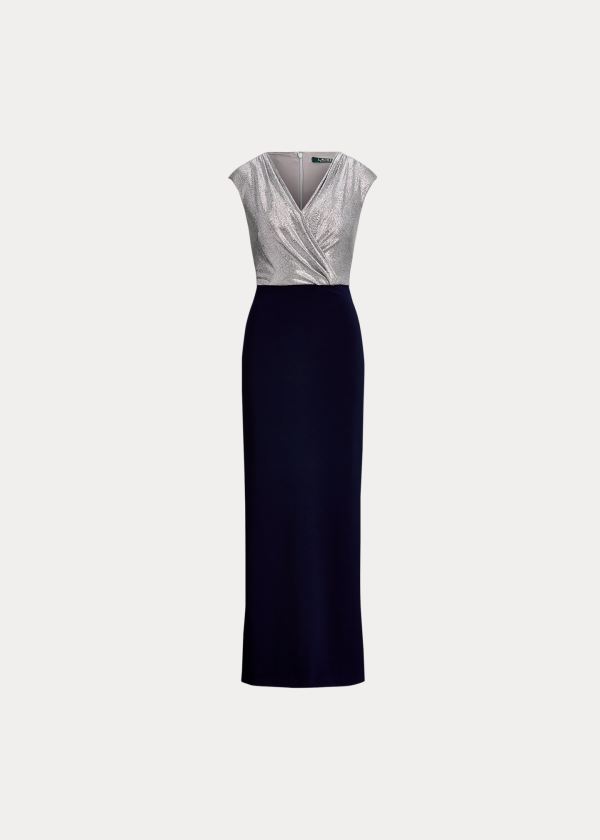 Sukienka Ralph Lauren Two-Tone Jersey Gown Damskie Granatowe Ciemny Szare Srebrne | KYBD5111