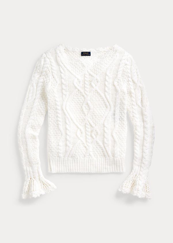 Swetry Ralph Lauren Aran-Knit Sweater Damskie Białe | RKMA4160