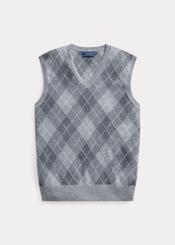 Swetry Ralph Lauren Argyle Cashmere Sweater Vest Męskie Szare Kolorowe | YGDS7225