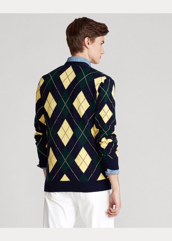 Swetry Ralph Lauren Argyle Cotton-Blend Cardigan Męskie Granatowe | TTIO7500