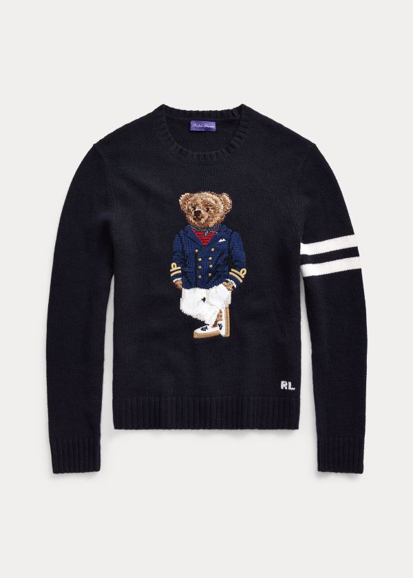 Swetry Ralph Lauren Bear Cashmere-Blend Sweater Męskie Granatowe Białe | GTHK8673