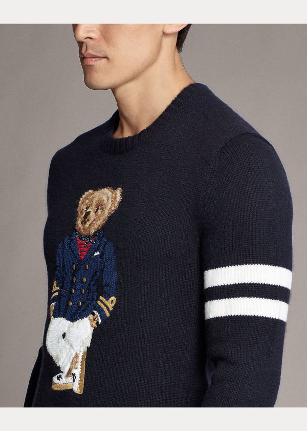 Swetry Ralph Lauren Bear Cashmere-Blend Sweater Męskie Granatowe Białe | GTHK8673