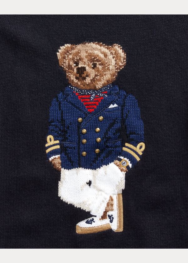 Swetry Ralph Lauren Bear Cashmere-Blend Sweater Męskie Granatowe Białe | GTHK8673