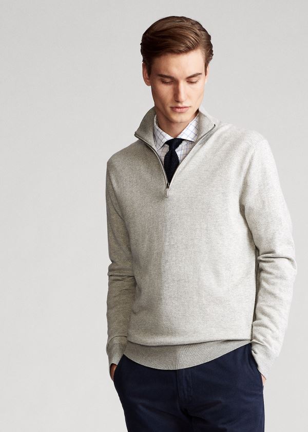 Swetry Ralph Lauren Birdseye Cotton-Blend Sweater Męskie Szare | KFNL2854