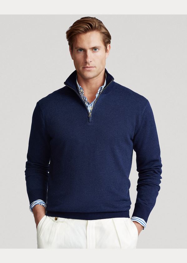 Swetry Ralph Lauren Birdseye Cotton-Blend Sweater Męskie Granatowe | MVJG9974