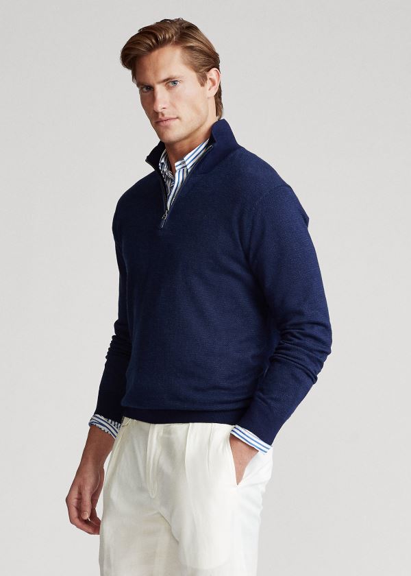 Swetry Ralph Lauren Birdseye Cotton-Blend Sweater Męskie Granatowe | MVJG9974