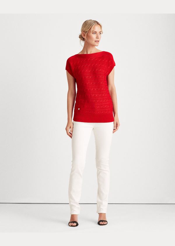 Swetry Ralph Lauren Cable-Knit Boatneck Sweater Damskie Czerwone | UTBX0661