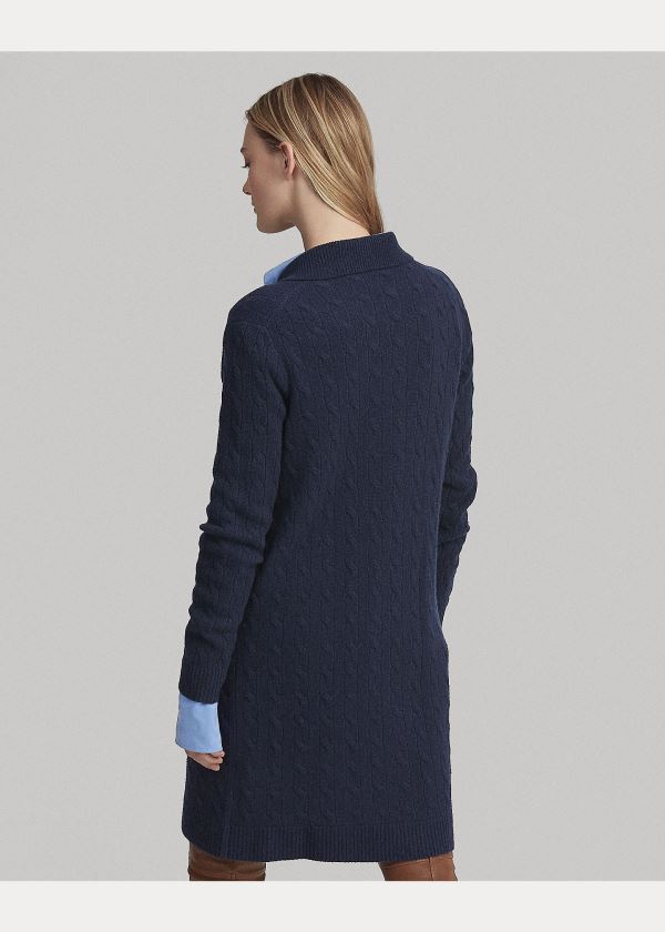 Swetry Ralph Lauren Cable-Knit Cashmere Cardigan Damskie Granatowe | PZJE8300