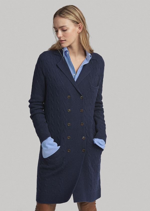 Swetry Ralph Lauren Cable-Knit Cashmere Cardigan Damskie Granatowe | PZJE8300