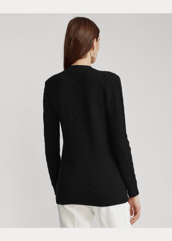 Swetry Ralph Lauren Cable-Knit Cashmere Cardigan Damskie Czarne | HMFT6786