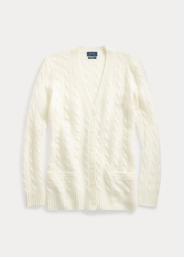 Swetry Ralph Lauren Cable-Knit Cashmere Cardigan Damskie Kremowe | TVVV3871