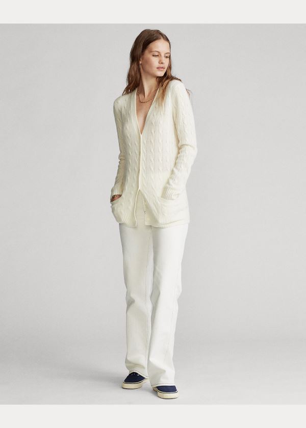 Swetry Ralph Lauren Cable-Knit Cashmere Cardigan Damskie Kremowe | TVVV3871