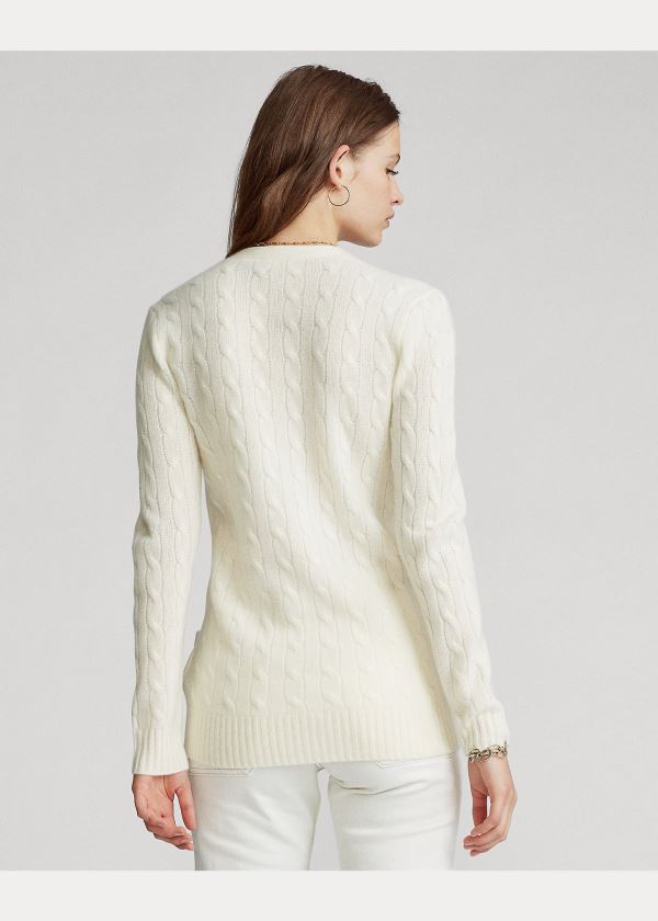 Swetry Ralph Lauren Cable-Knit Cashmere Cardigan Damskie Kremowe | TVVV3871