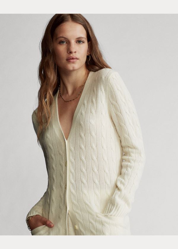 Swetry Ralph Lauren Cable-Knit Cashmere Cardigan Damskie Kremowe | TVVV3871