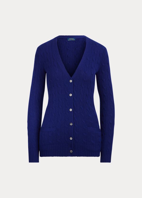 Swetry Ralph Lauren Cable-Knit Cashmere Cardigan Damskie Królewski Niebieski Niebieskie | KNCD4187