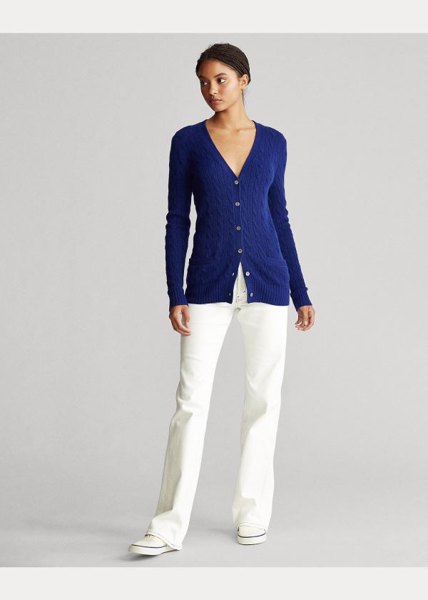 Swetry Ralph Lauren Cable-Knit Cashmere Cardigan Damskie Królewski Niebieski Niebieskie | KNCD4187