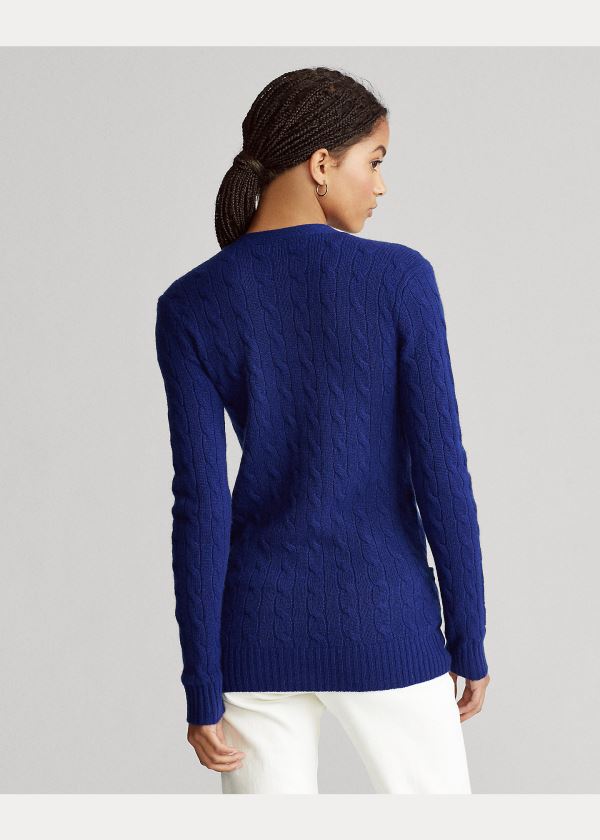 Swetry Ralph Lauren Cable-Knit Cashmere Cardigan Damskie Królewski Niebieski Niebieskie | KNCD4187