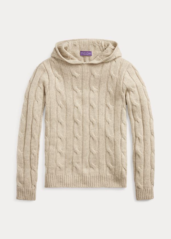 Swetry Ralph Lauren Cable-Knit Cashmere Hoodie Męskie Beżowe | AARK7660