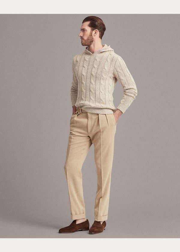 Swetry Ralph Lauren Cable-Knit Cashmere Hoodie Męskie Beżowe | AARK7660