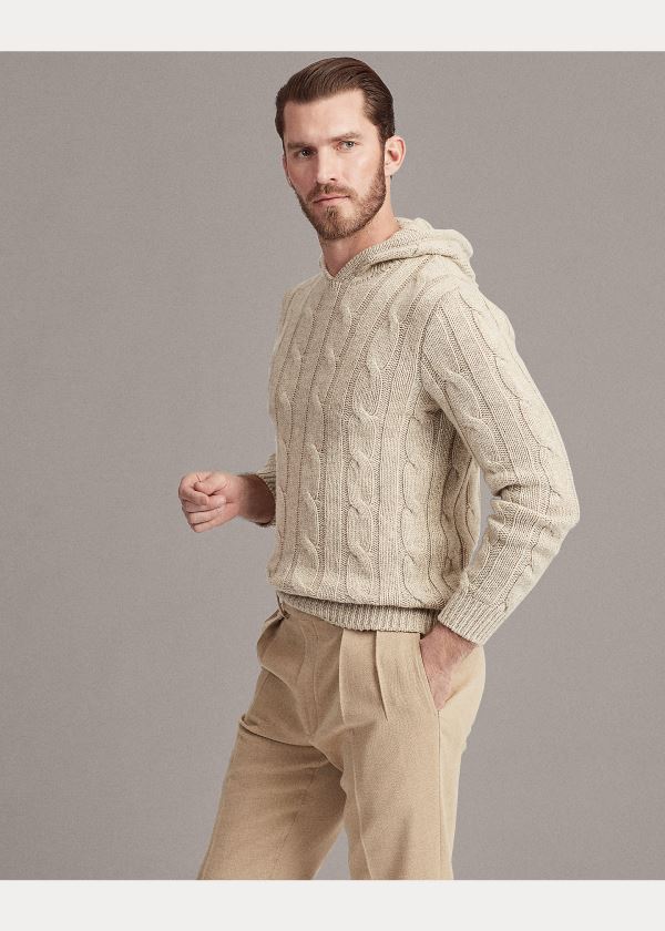 Swetry Ralph Lauren Cable-Knit Cashmere Hoodie Męskie Beżowe | AARK7660