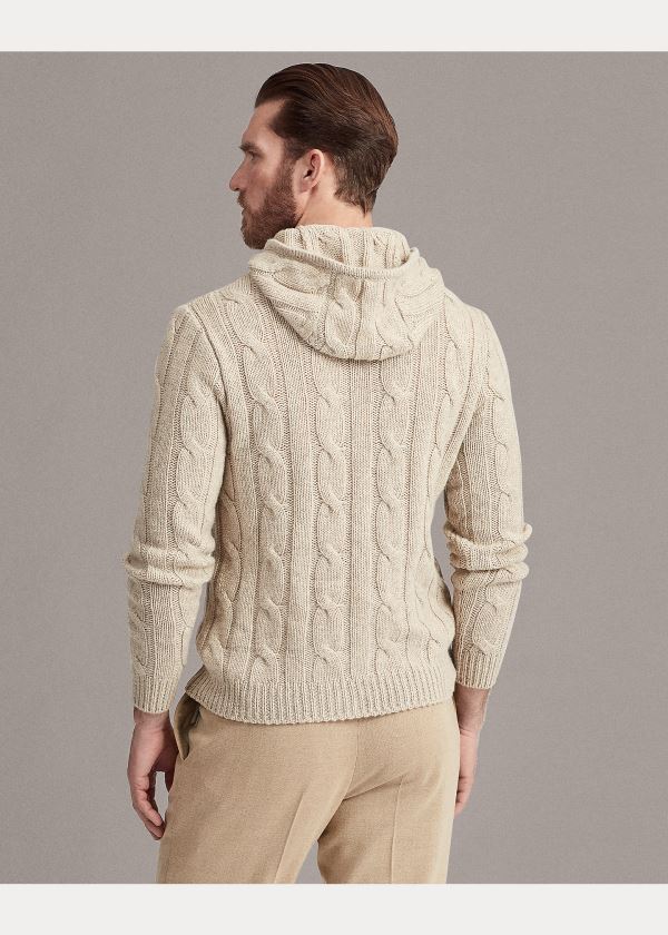 Swetry Ralph Lauren Cable-Knit Cashmere Hoodie Męskie Beżowe | AARK7660