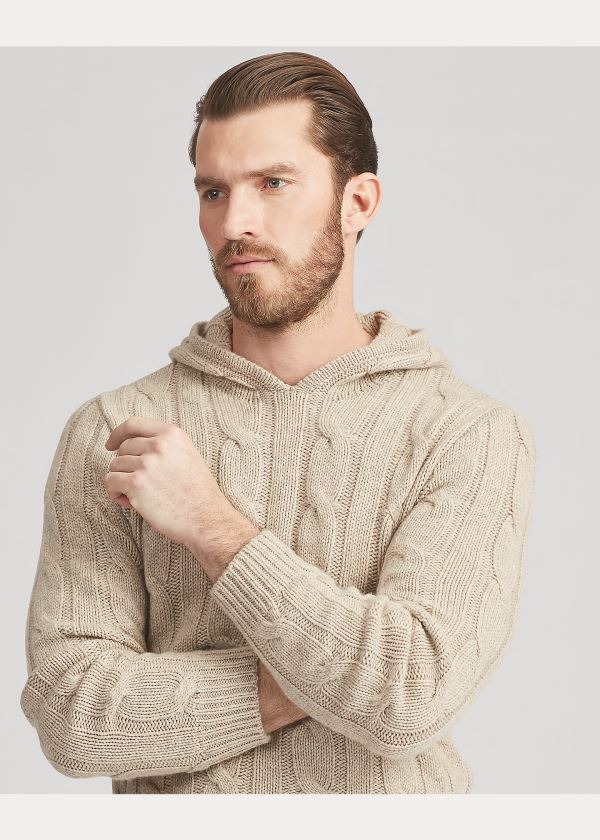 Swetry Ralph Lauren Cable-Knit Cashmere Hoodie Męskie Beżowe | AARK7660