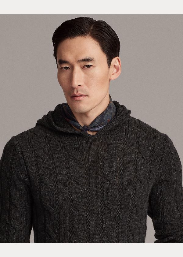 Swetry Ralph Lauren Cable-Knit Cashmere Hoodie Męskie Jasny Szare | YUQH2561