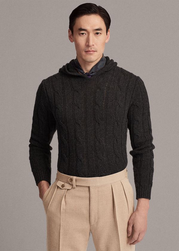 Swetry Ralph Lauren Cable-Knit Cashmere Hoodie Męskie Jasny Szare | YUQH2561