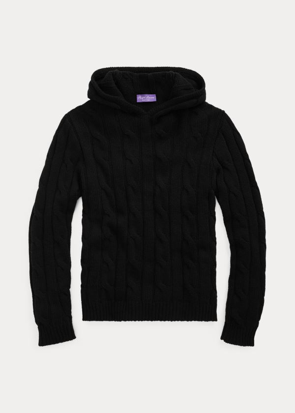 Swetry Ralph Lauren Cable-Knit Cashmere Hoodie Męskie Czarne | TTHM7335