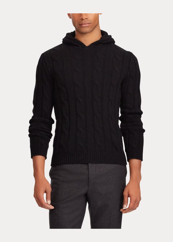 Swetry Ralph Lauren Cable-Knit Cashmere Hoodie Męskie Czarne | TTHM7335